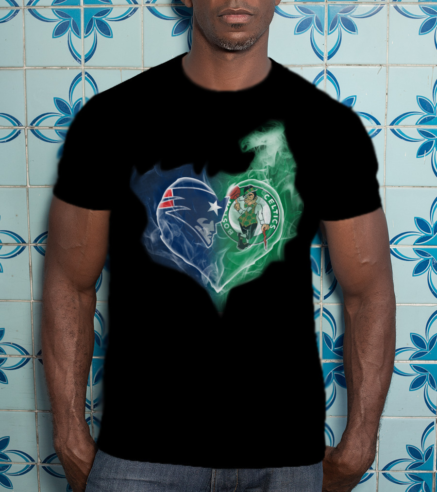 Patriots Boston Celtics Heart Smoke T-Shirt