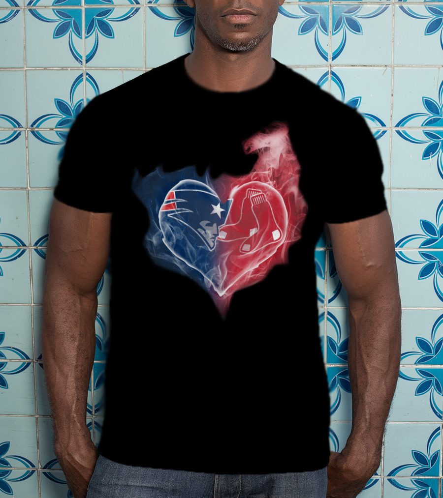 Patriots And Boston Red Sox Heart Symbol Fusion T-Shirt
