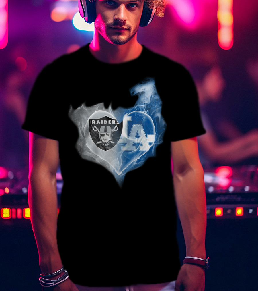 Raiders LA Dodgers Smoke Heart T-Shirt