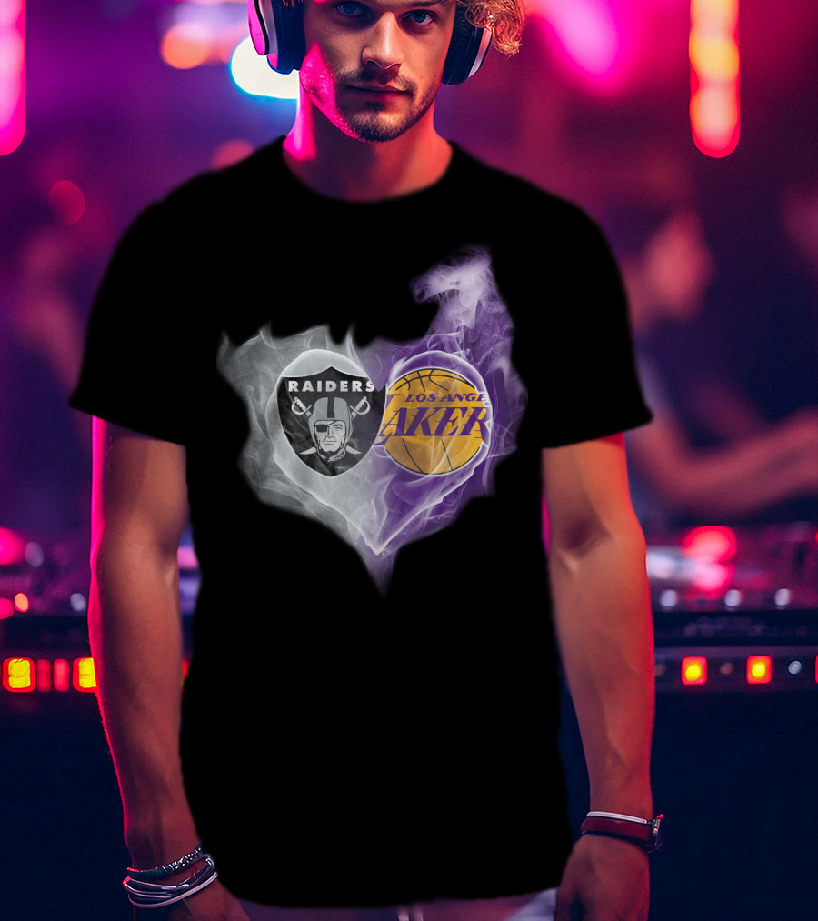 Raiders Los Angeles Lakers Heart Smoky Fusion T-Shirt
