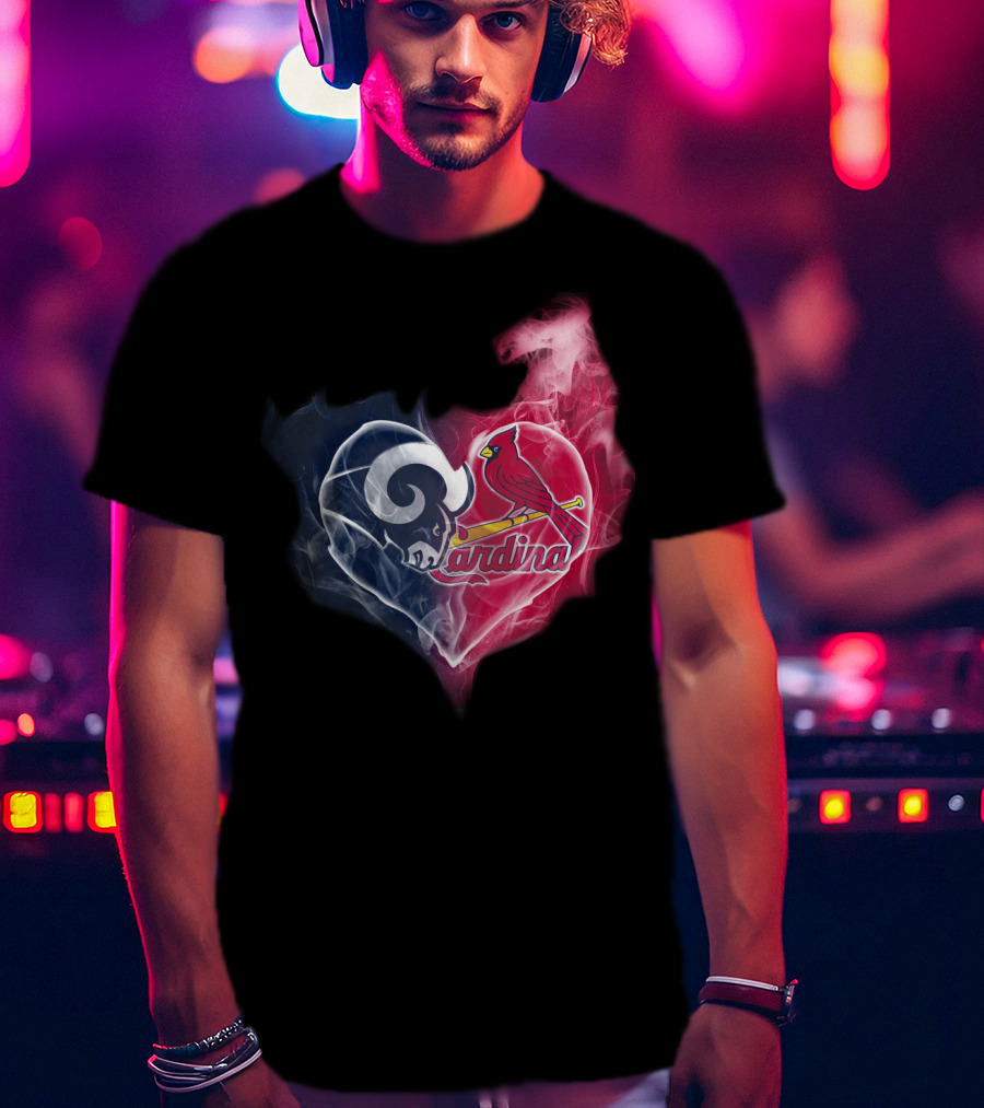 Rams Cardinals Heart Logo Smoke T-Shirt
