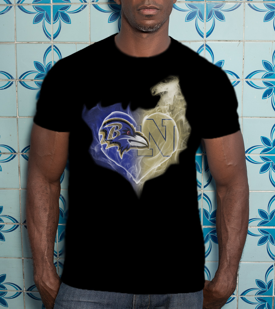 Ravens Navy Midshipmen Heart Smoke T-Shirt
