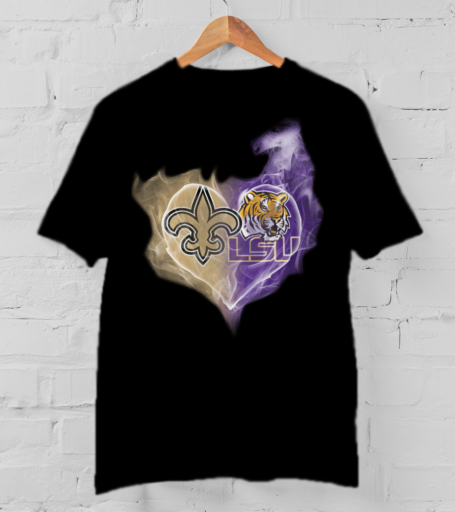 Saints Fleur-de-Lis LSU Tigers Heart T-Shirt