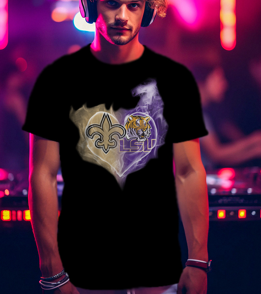 Saints Fleur-de-Lis LSU Tigers Heart T-Shirt