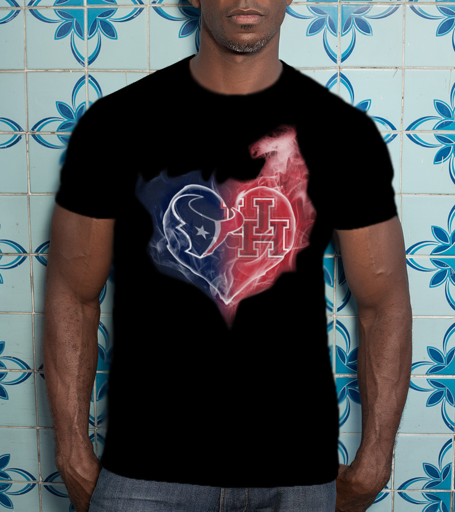 Texans Houston Cougars Heart Logo Smoke T-Shirt
