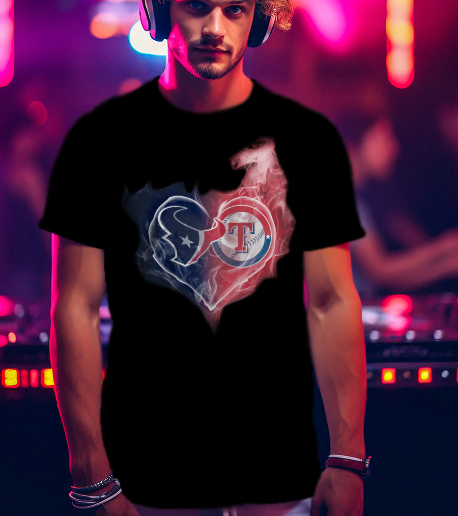 Texans Texas Rangers Heart Logo Combination T-Shirt