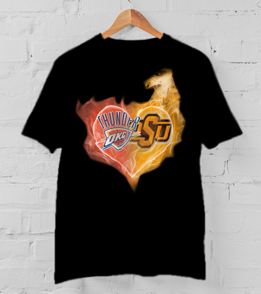 Thunder OKC And OSU Cowboys Flame Heart T-Shirt