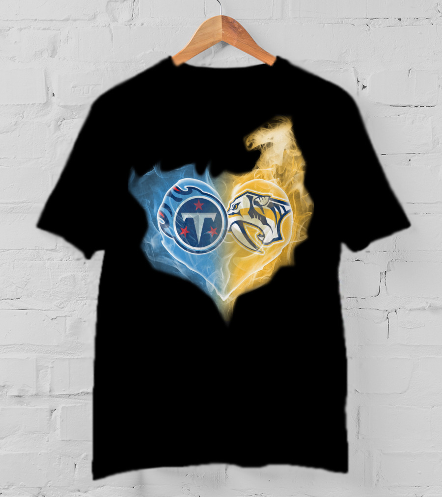 Titans Nashville Predators Heart Dual Logo Smoke Fusion T-Shirt