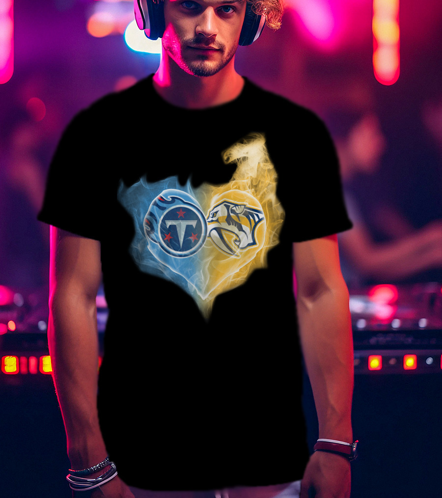 Titans Nashville Predators Heart Dual Logo Smoke Fusion T-Shirt