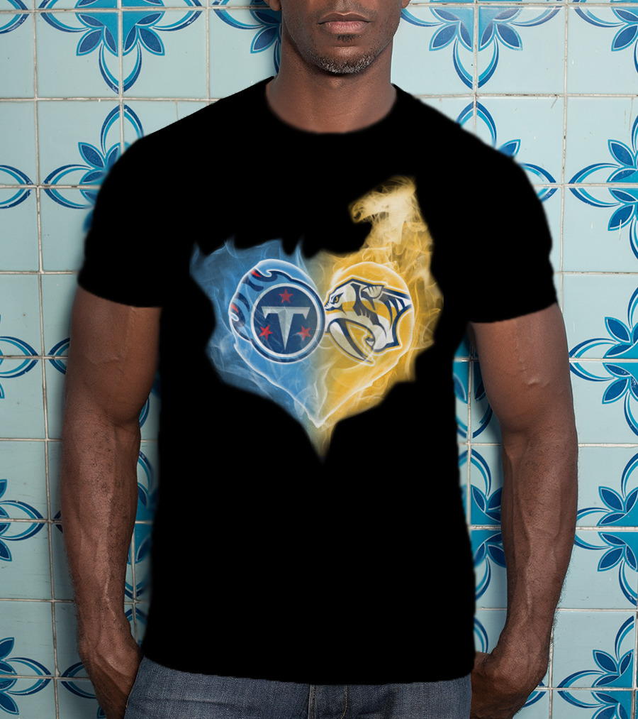 Titans Nashville Predators Heart Dual Logo Smoke Fusion T-Shirt