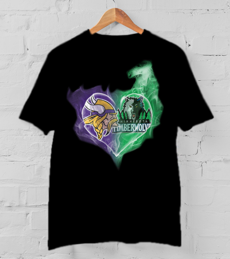 Vikings Minnesota Timberwolves Heart Logo Fusion T-Shirt