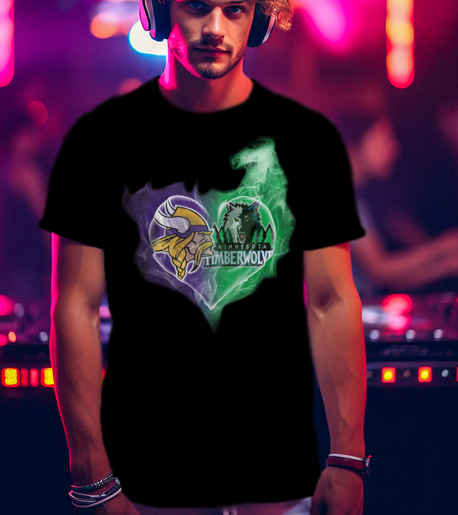 Vikings Minnesota Timberwolves Heart Logo Fusion T-Shirt