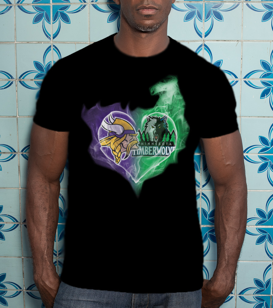 Vikings Minnesota Timberwolves Heart Logo Fusion T-Shirt