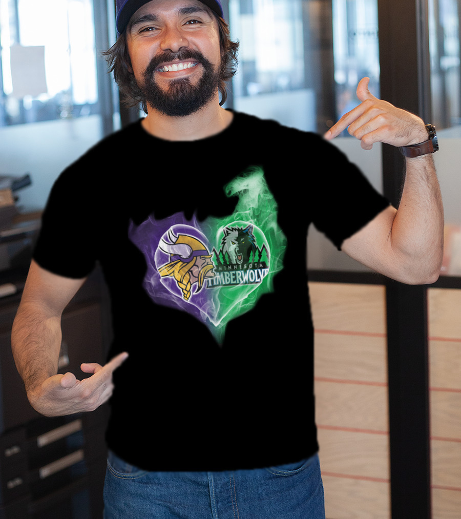 Vikings Minnesota Timberwolves Heart Logo Fusion T-Shirt