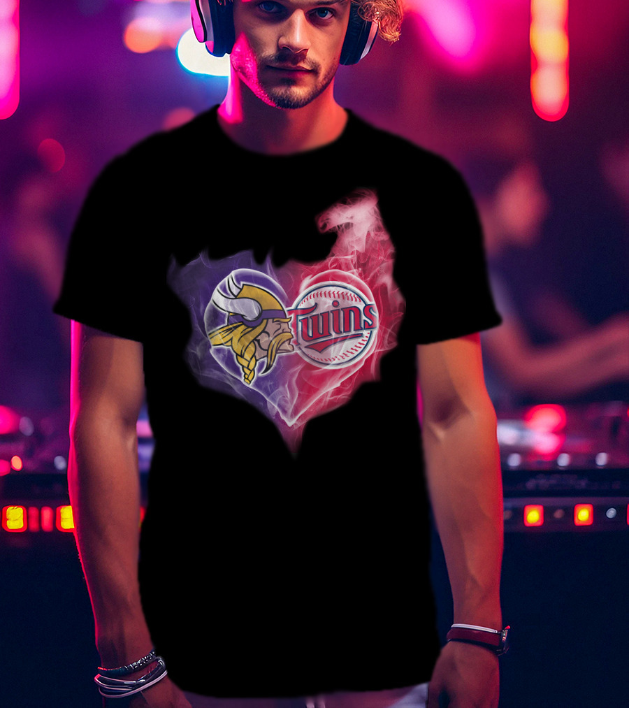 Vikings Minnesota Twins Heart Logo Smoke T-Shirt