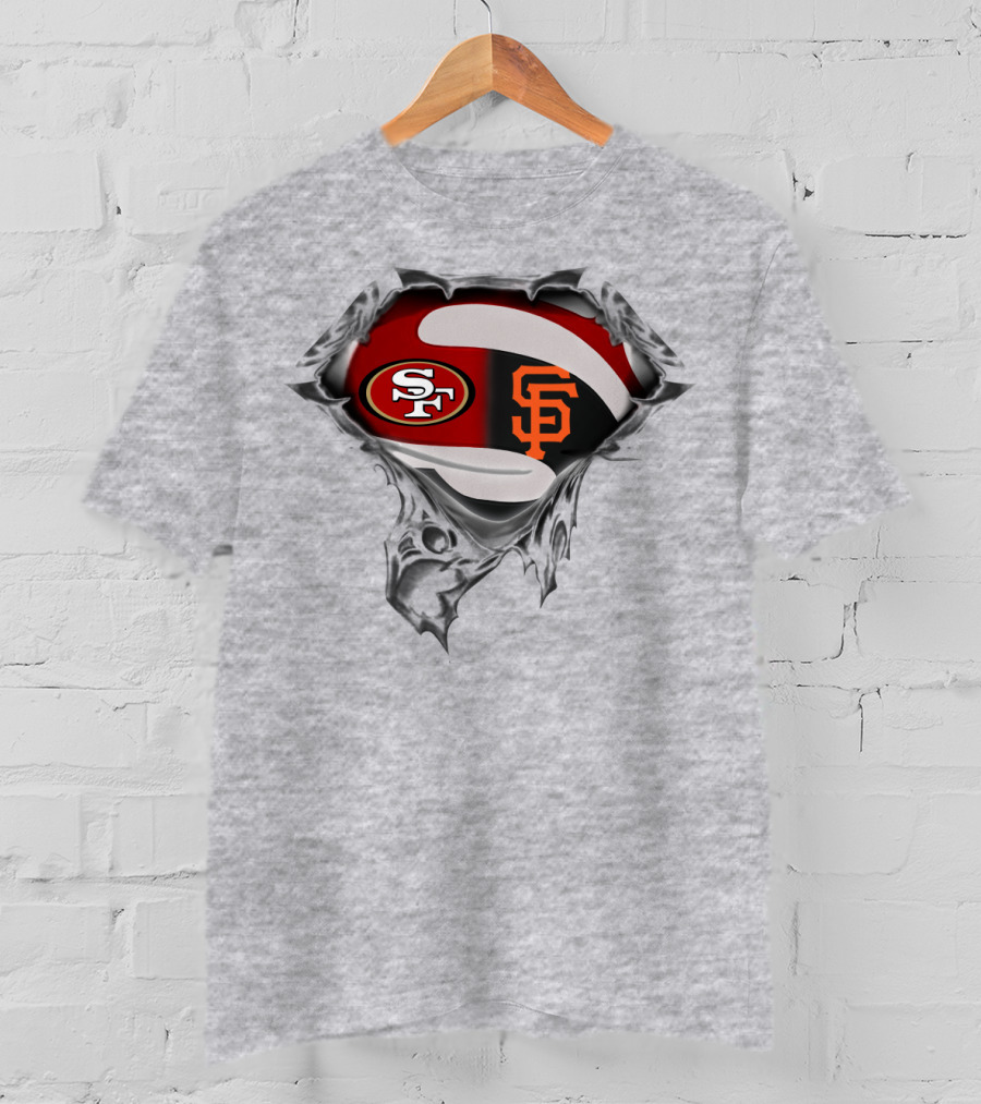 Sf 49ers And Giants Logos Inside Superhero Style T-Shirt