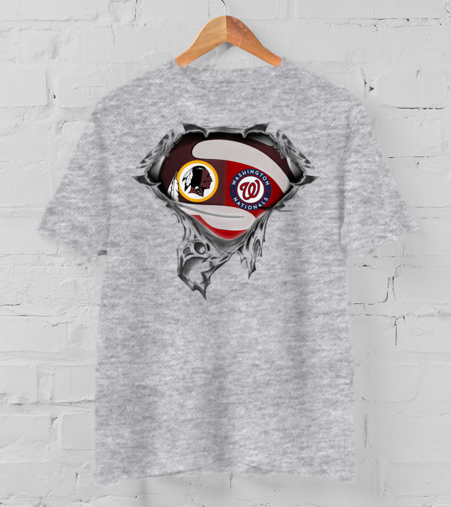 Washington Redskins Nationals Team Crossover With Torn Silver Shield T-Shirt