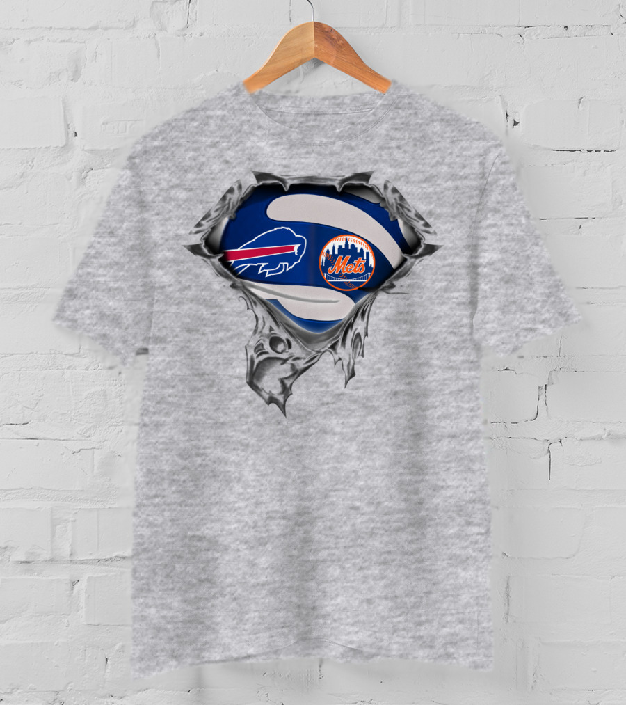 Buffalo Bills New York Mets Football Baseball Logo Fusion T-Shirt