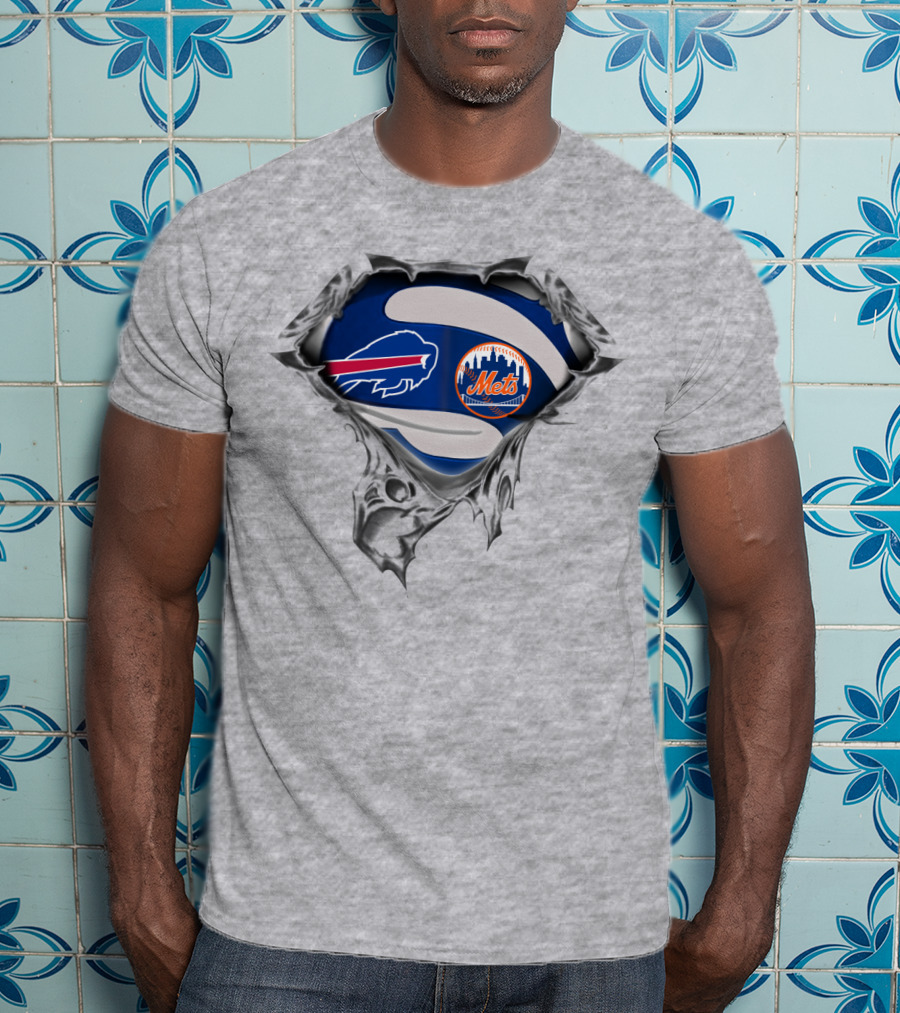 Buffalo Bills New York Mets Football Baseball Logo Fusion T-Shirt