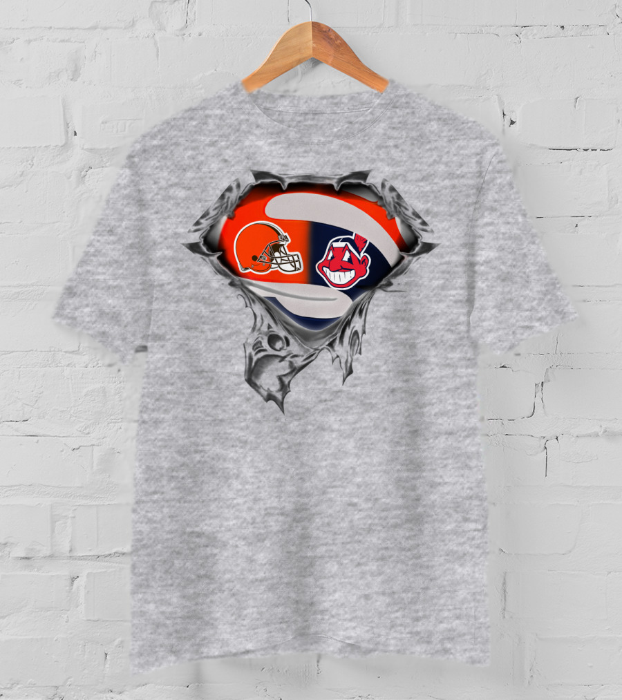 Cleveland Browns Helmet And Cleveland Indians Chief Wahoo T-Shirt