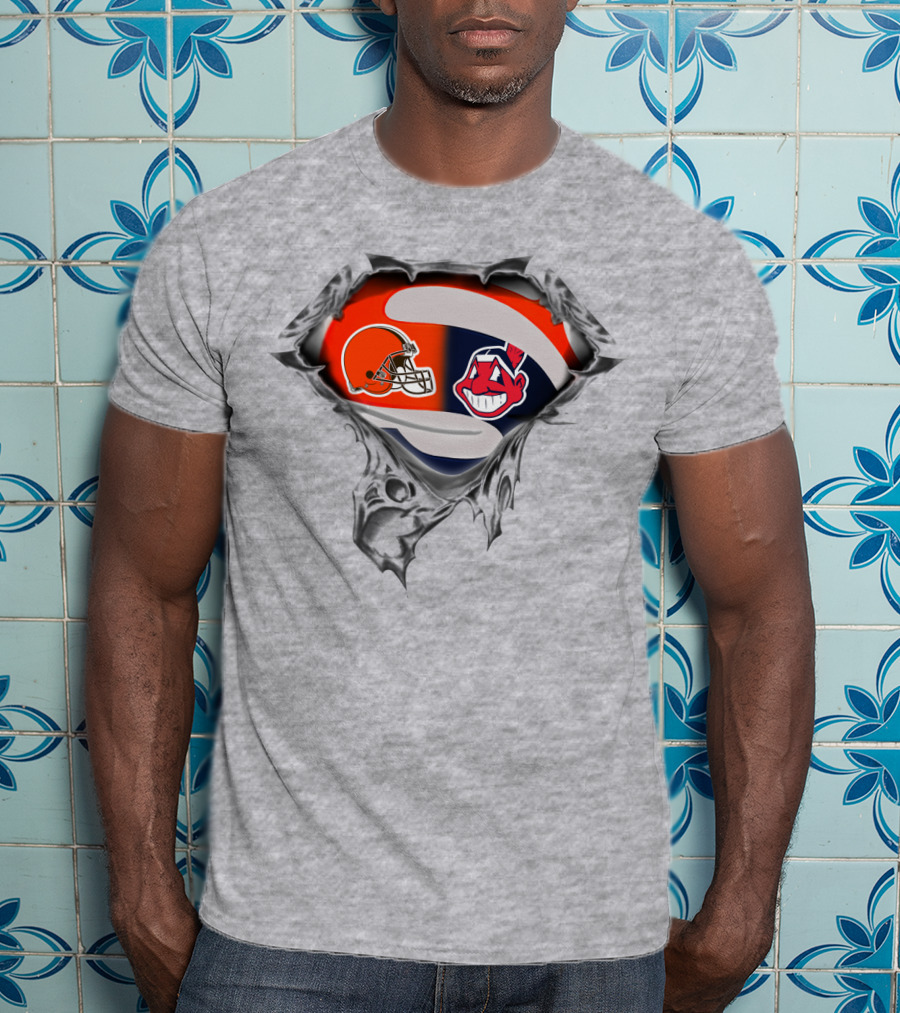 Cleveland Browns Helmet And Cleveland Indians Chief Wahoo T-Shirt