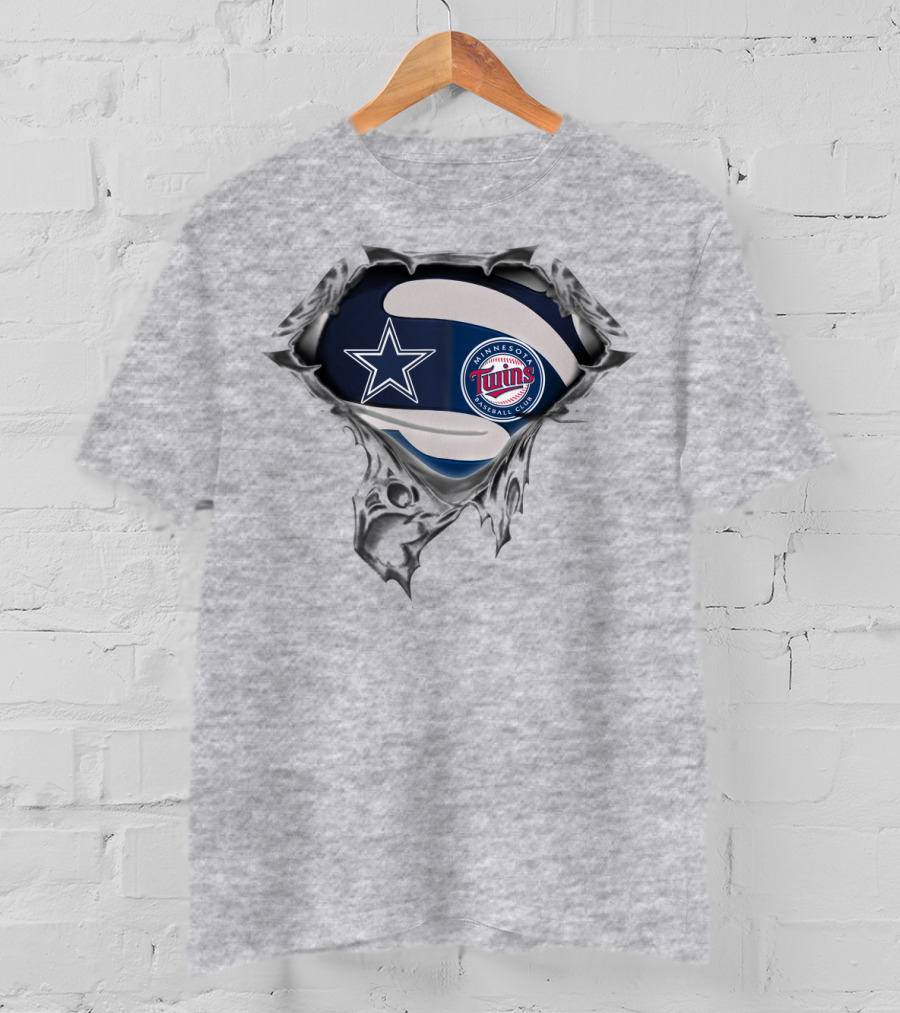 Dallas Cowboys Minnesota Twins Fan Crossover Football Baseball Logos T-Shirt