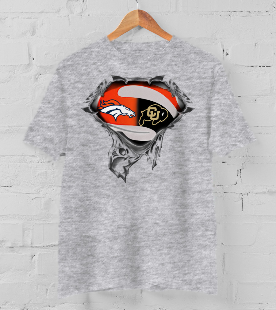 Denver Broncos Colorado Buffaloes Logo Superman Rip T-Shirt