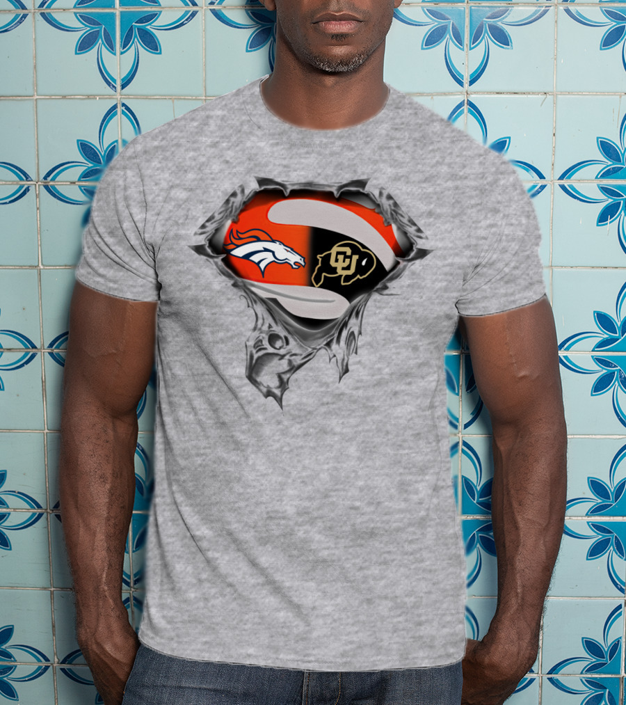 Denver Broncos Colorado Buffaloes Logo Superman Rip T-Shirt