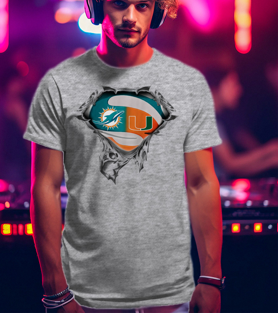 Miami Dolphins Miami Hurricanes Super Fan Crest T-Shirt