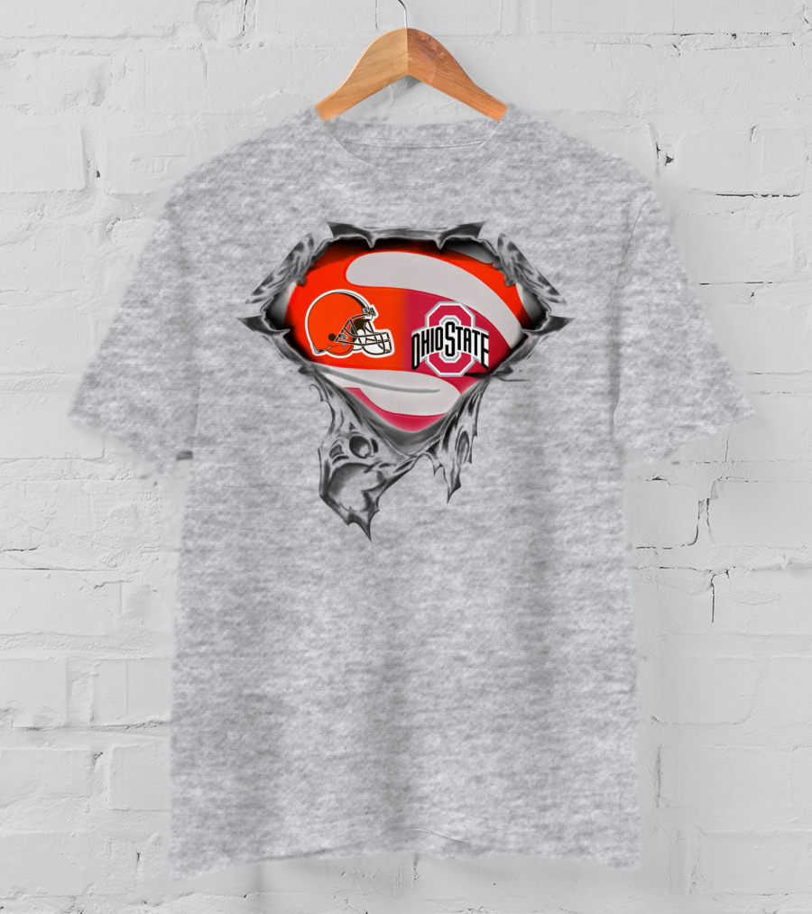 Browns Ohio State Logo Fusion With Football Helmet And Buckeye Symbol T-Shirt