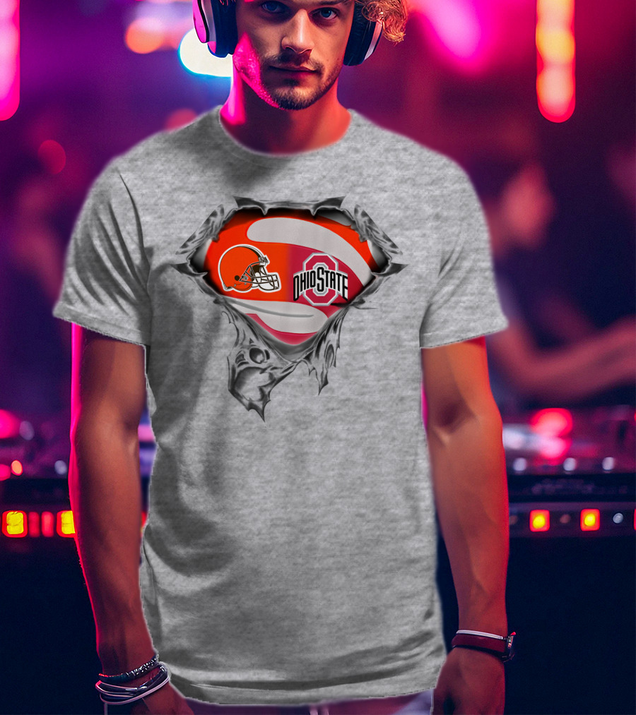 Browns Ohio State Logo Fusion With Football Helmet And Buckeye Symbol T-Shirt