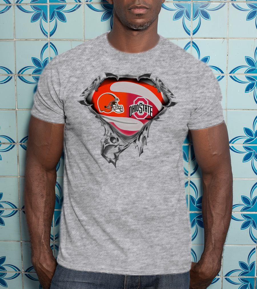 Browns Ohio State Logo Fusion With Football Helmet And Buckeye Symbol T-Shirt