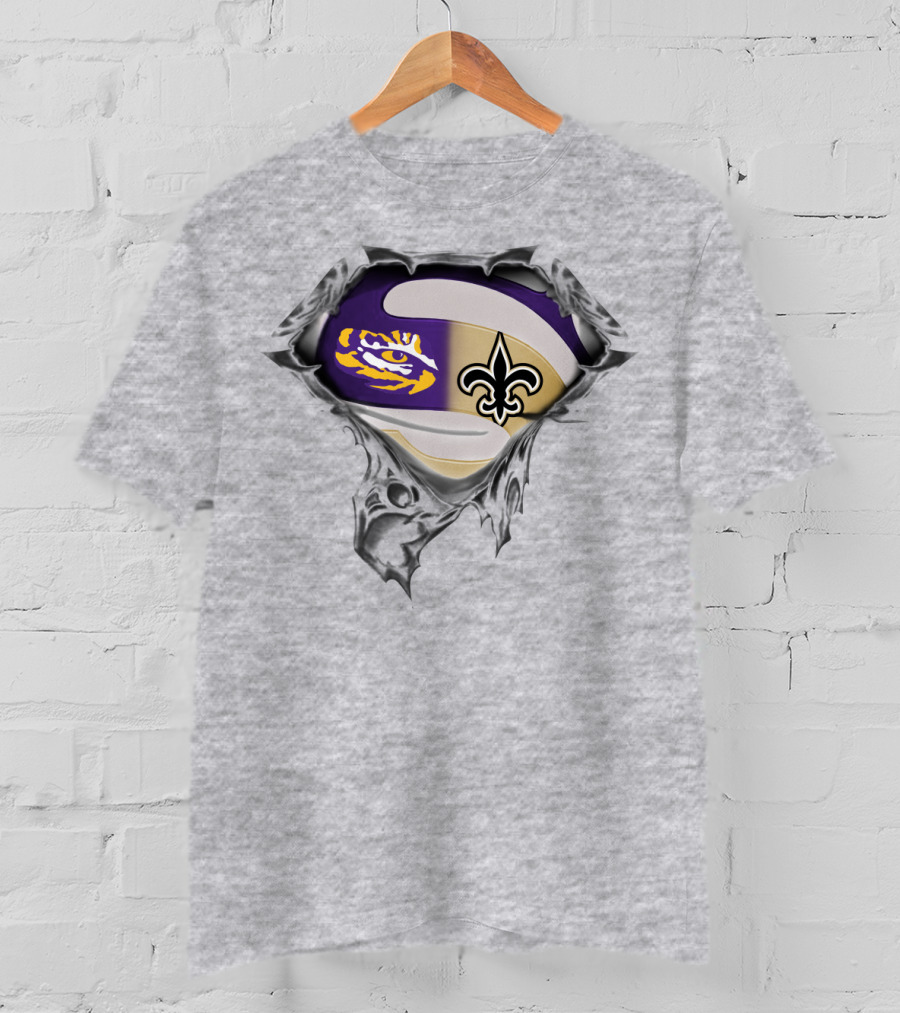 Lsu Tigers And New Orleans Saints Fleur-De-Lis Rip Effect T-Shirt