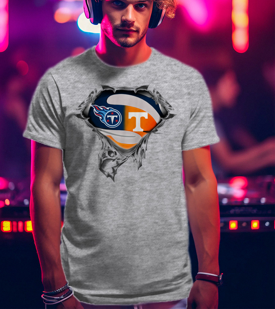 Tennessee Titans Volunteers Crossover Logo Superhero Theme T-Shirt