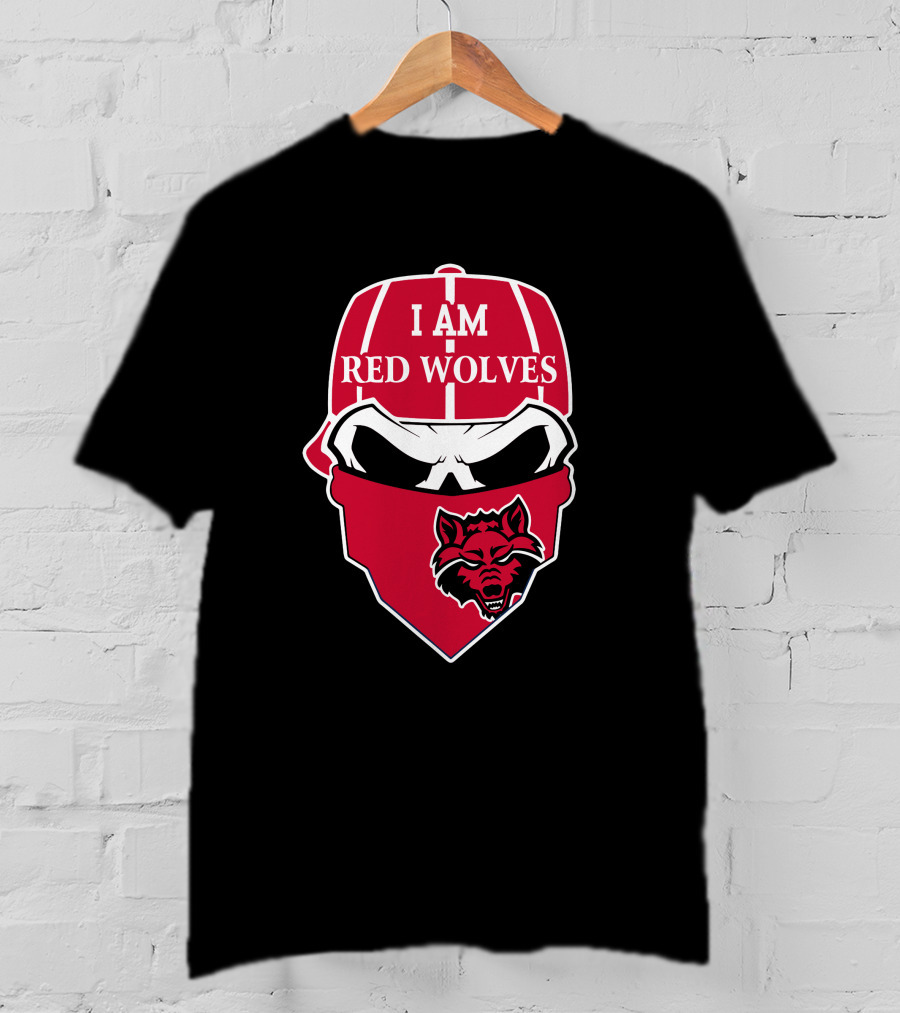 I Am Red Wolves Arkansas State Skull Bandana T-Shirt