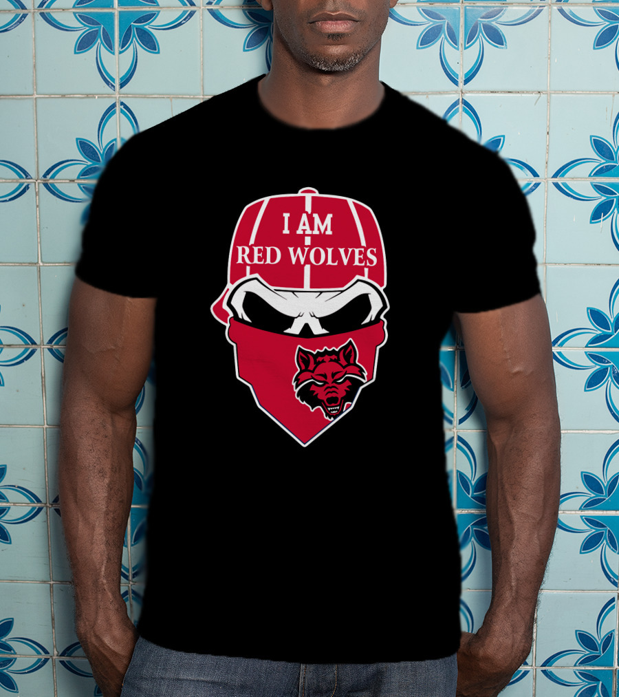 I Am Red Wolves Arkansas State Skull Bandana T-Shirt
