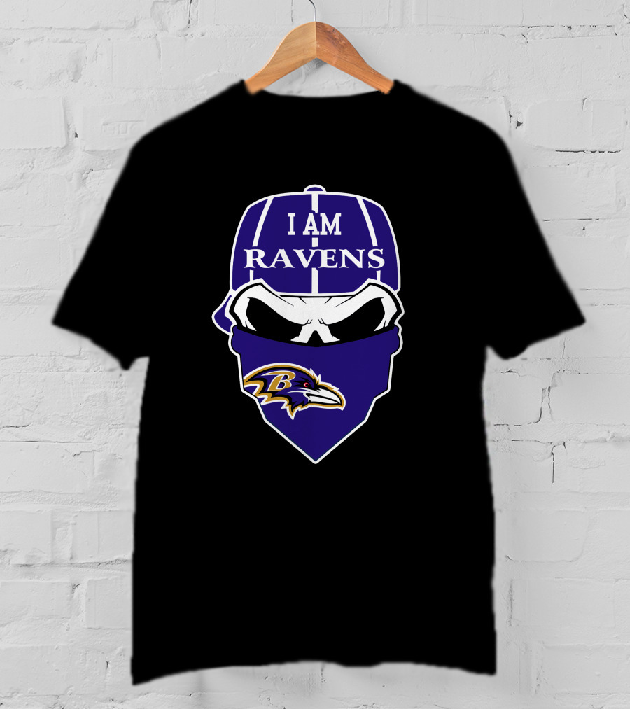 I Am Ravens Baltimore Ravens Skull Bandana T-Shirt