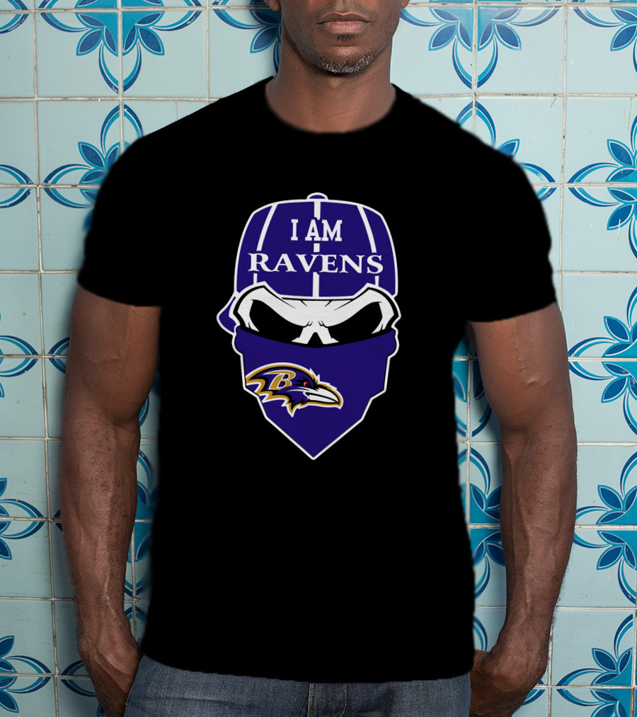 I Am Ravens Baltimore Ravens Skull Bandana T-Shirt