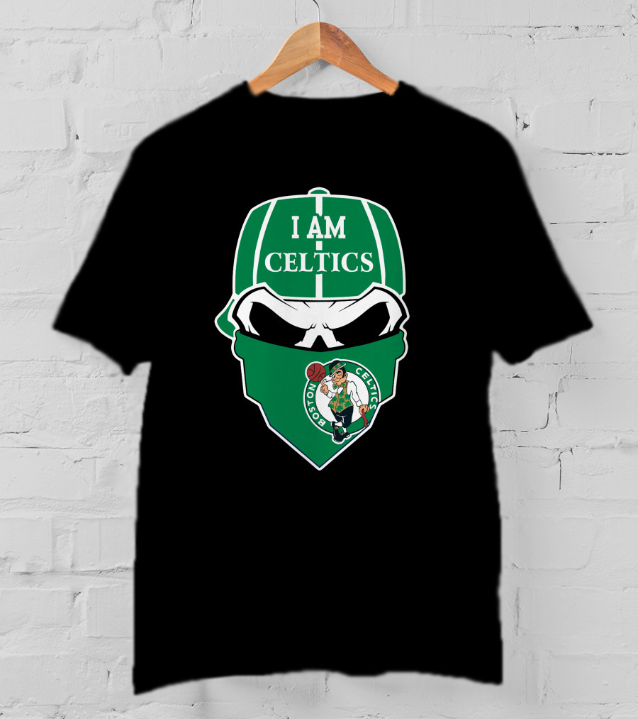 I Am Celtics Boston Celtics Skull Logo Green Cap Bandana T-Shirt