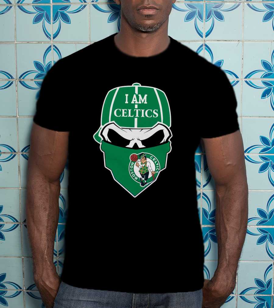 I Am Celtics Boston Celtics Skull Logo Green Cap Bandana T-Shirt