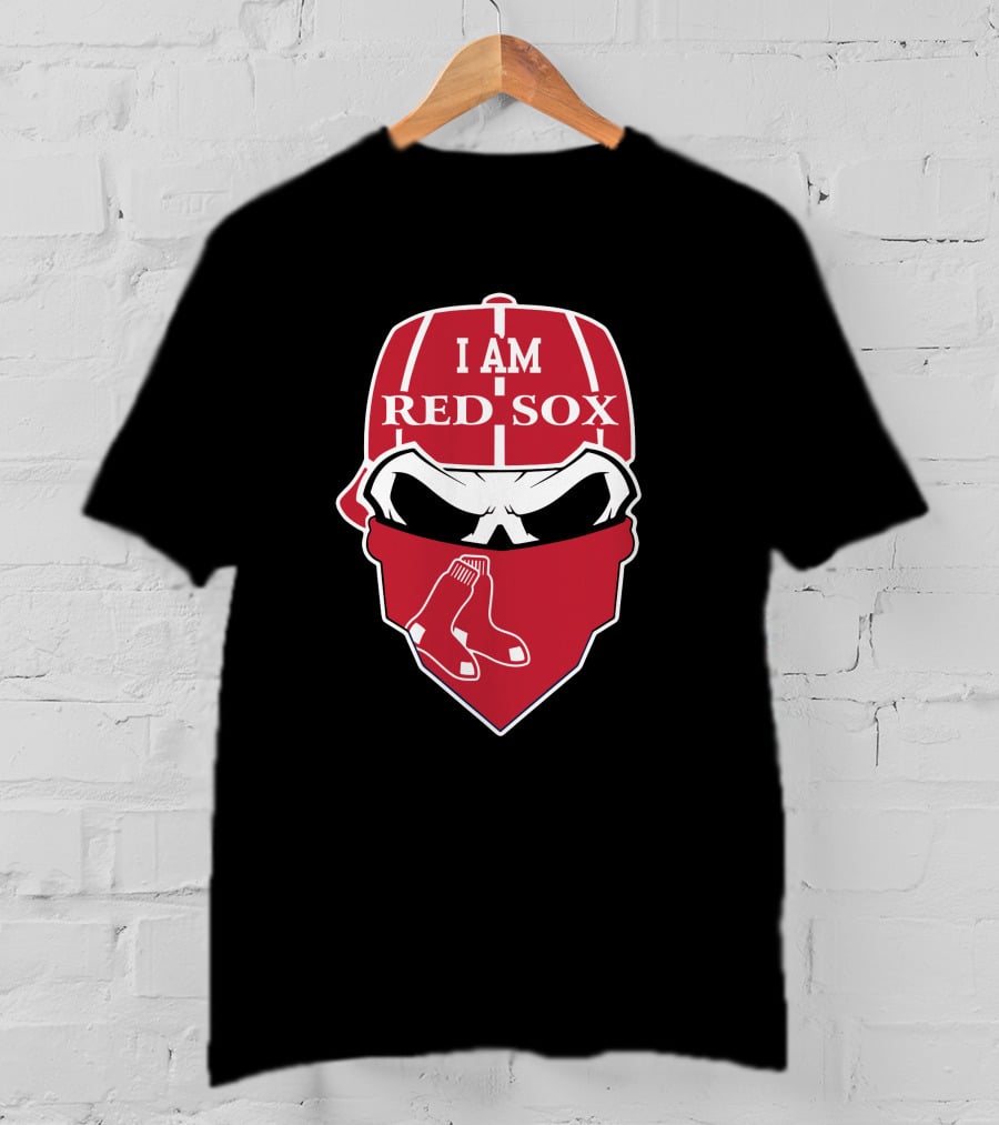 Boston Red Sox Skull I Am Red Sox Bandana Cap T-Shirt