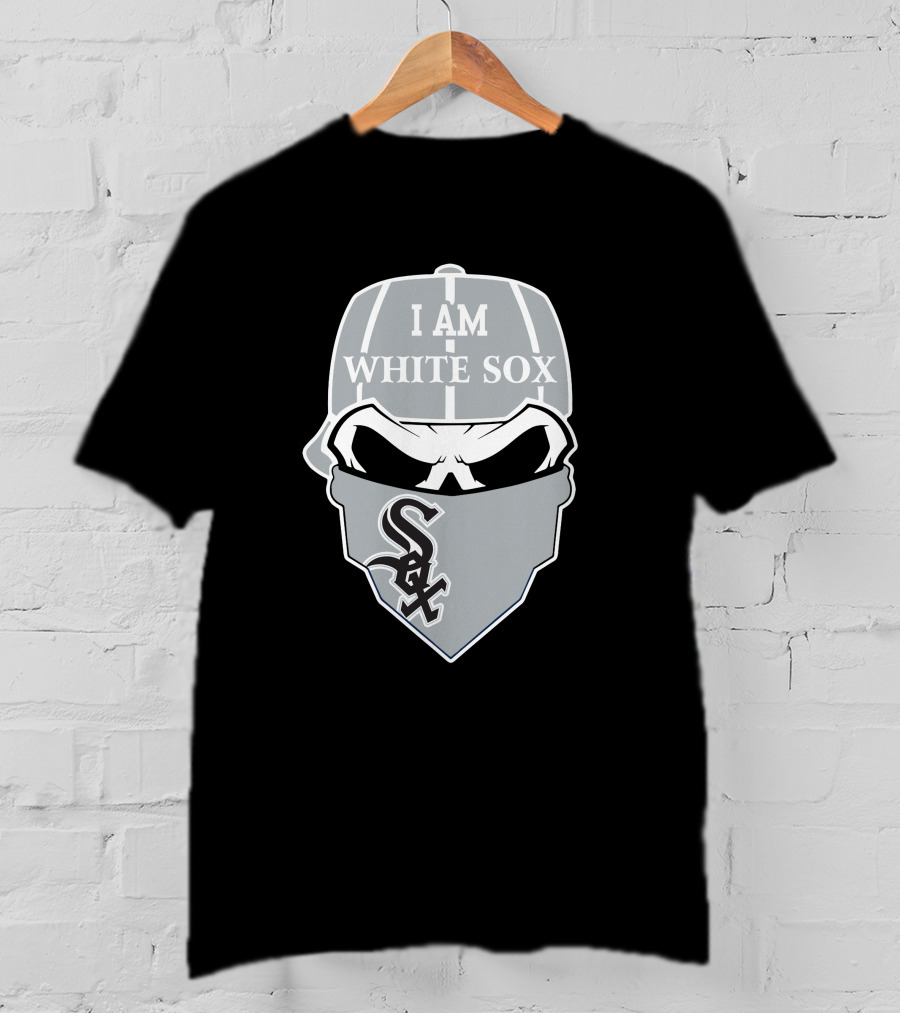 I Am White Sox Skull Sox Logo Cap Bandana T-Shirt