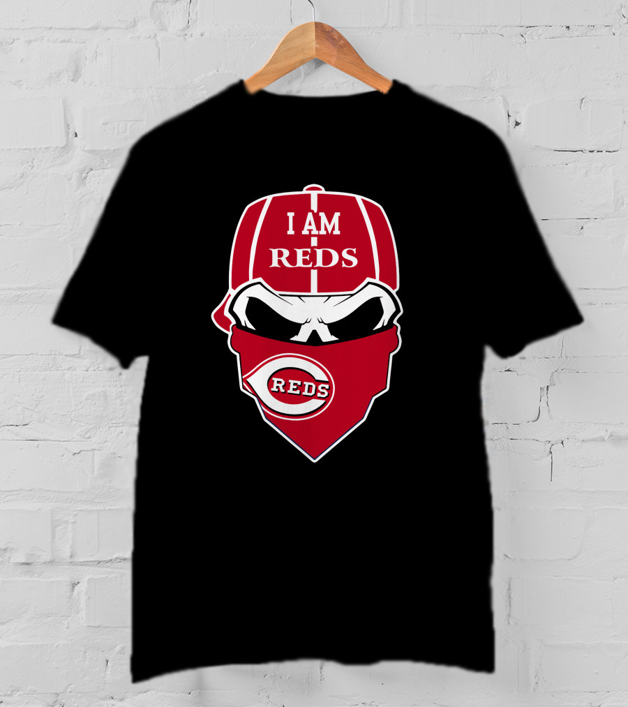 I Am Reds Cincinnati Reds Skull Logo Bandana T-Shirt