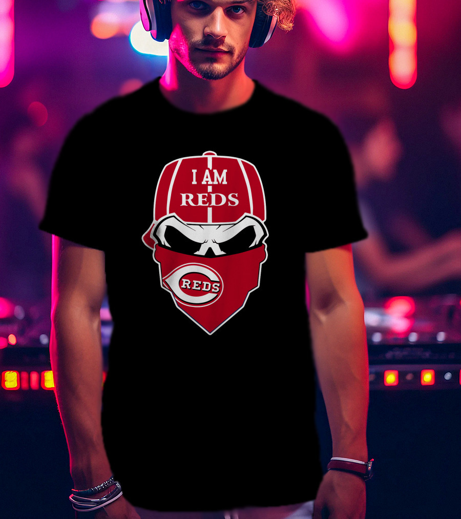 I Am Reds Cincinnati Reds Skull Logo Bandana T-Shirt