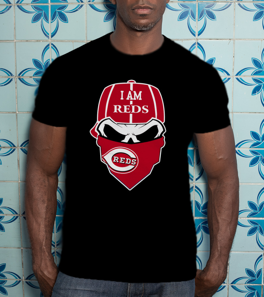 I Am Reds Cincinnati Reds Skull Logo Bandana T-Shirt