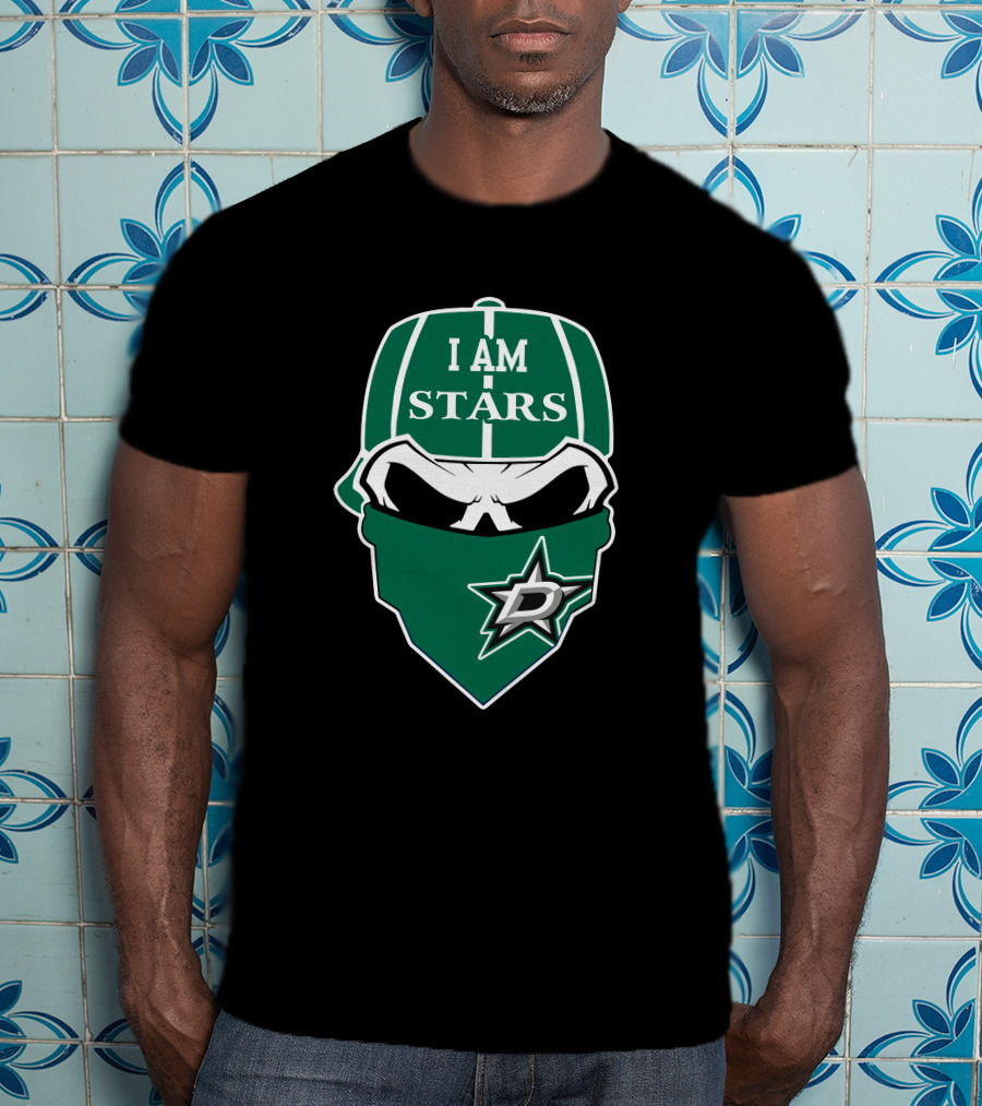 I Am Stars Dallas Stars Skull Logo Bandana T-Shirt