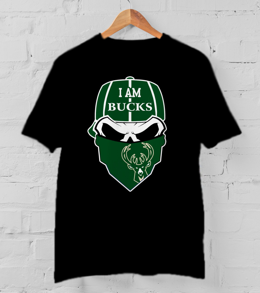 I Am Bucks Milwaukee Bucks Skull With Logo Bandana T-Shirt