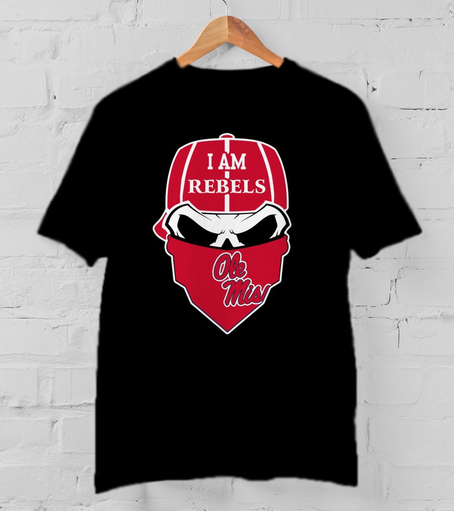 I Am Rebels Ole Miss Skull Face Red Cap T-Shirt