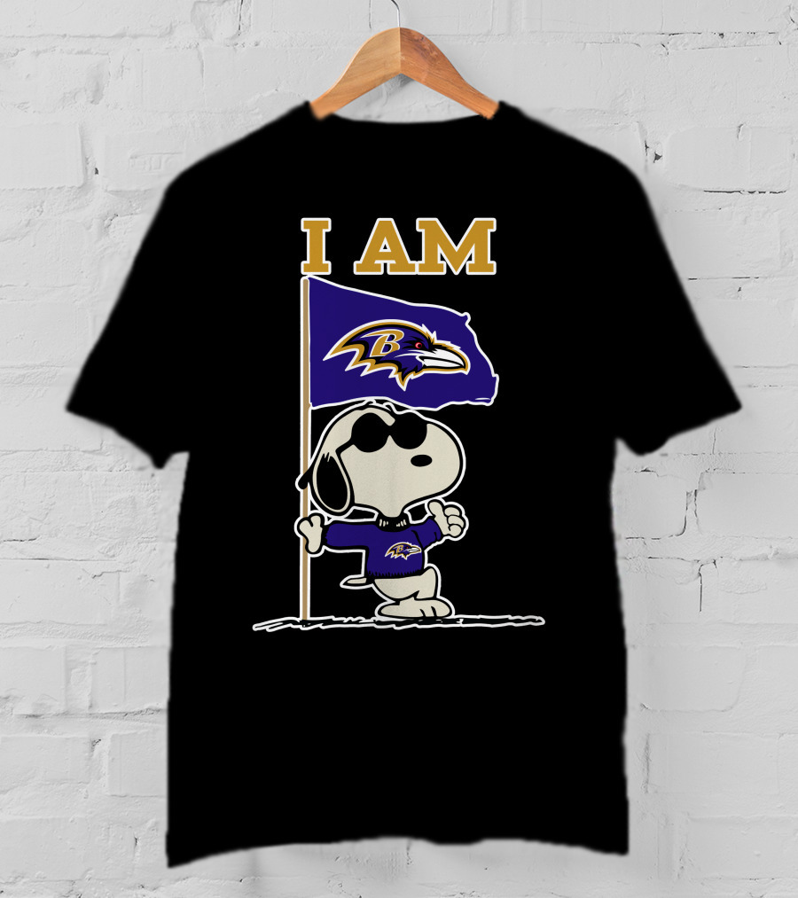 I Am Baltimore Ravens Snoopy Flag Ravens T-Shirt