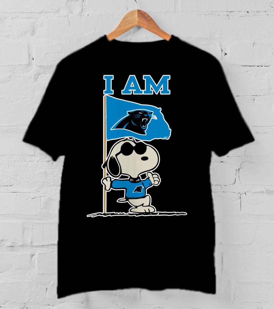 Carolina Panthers Snoopy I Am Peanuts Blue Flag T-Shirt